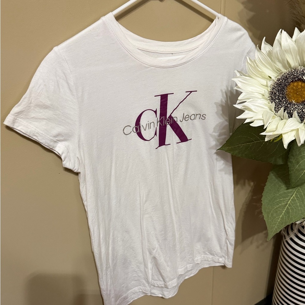 Calvin Klein Jeans White Tee with Purple CK Monogram